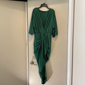 Green Asymmetrical Ruched Wrap Gown